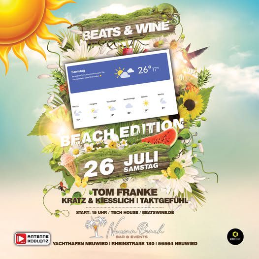 Wetter-Update für Sa. 26.07. Beats & Wine BEACH EDITION